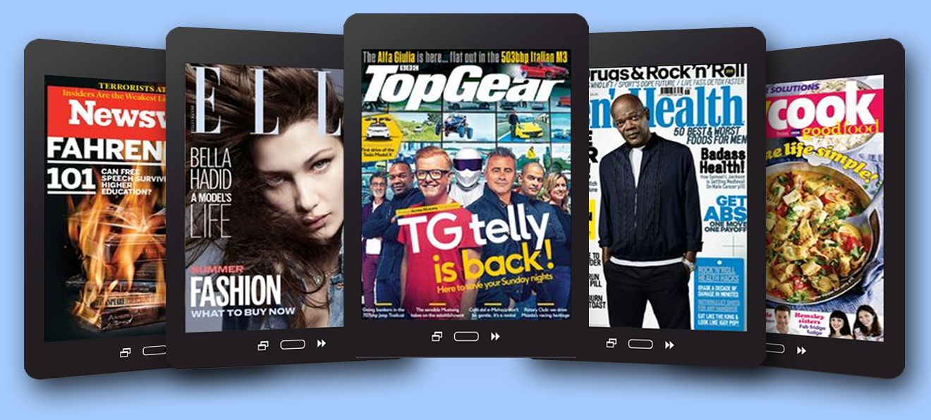 emagazine banners - 5 tablets with 5 different magazine front pages