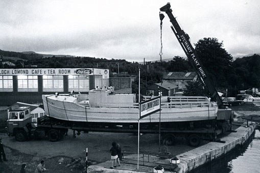 Sweeney's Boatyard showing the arrival of the 'Skylark' in the 1970s