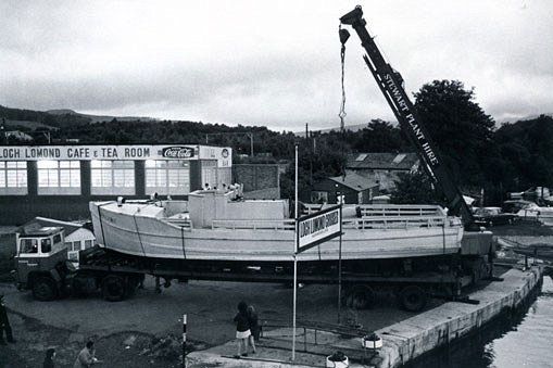 Sweeney's Boatyard showing the arrival of the 'Skylark' in the 1970s