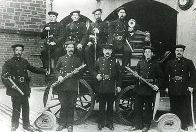Clydebank Firemen with Horse-Drawn Engine