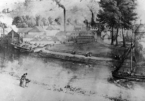 Bonhill Printfield in the 1830s prior to the advent of railways. Gabbarts are taking cloth etc up.