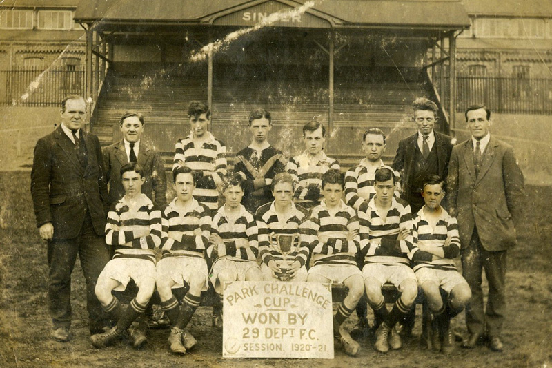 image of Singer Manufacturing Company, Department 29, Football Team. Winners of the Park Challenge Cup 1920-21.
