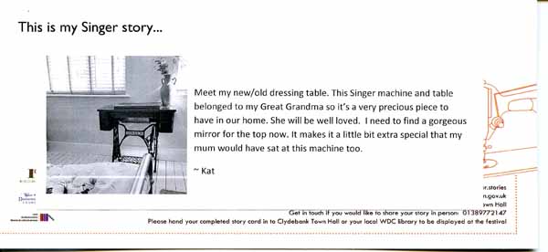 image of 6th Singer Stories Postcard - This is my Singer story