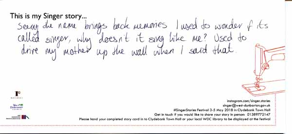 image of Singer Stories Postcard 99