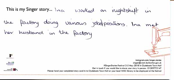 image of 153 Singer Stories Postcard - This is my Singer story