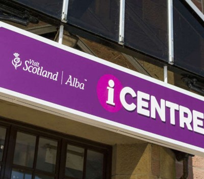 Visit Scotland iCentre sign above a door