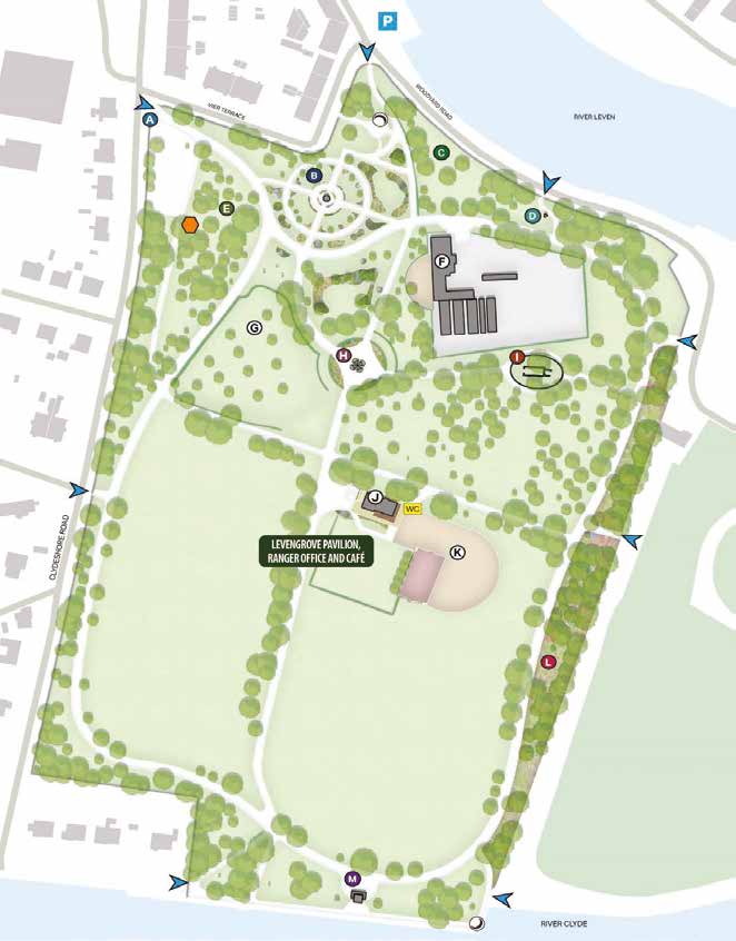 Map showing highlights of Levengrove Park