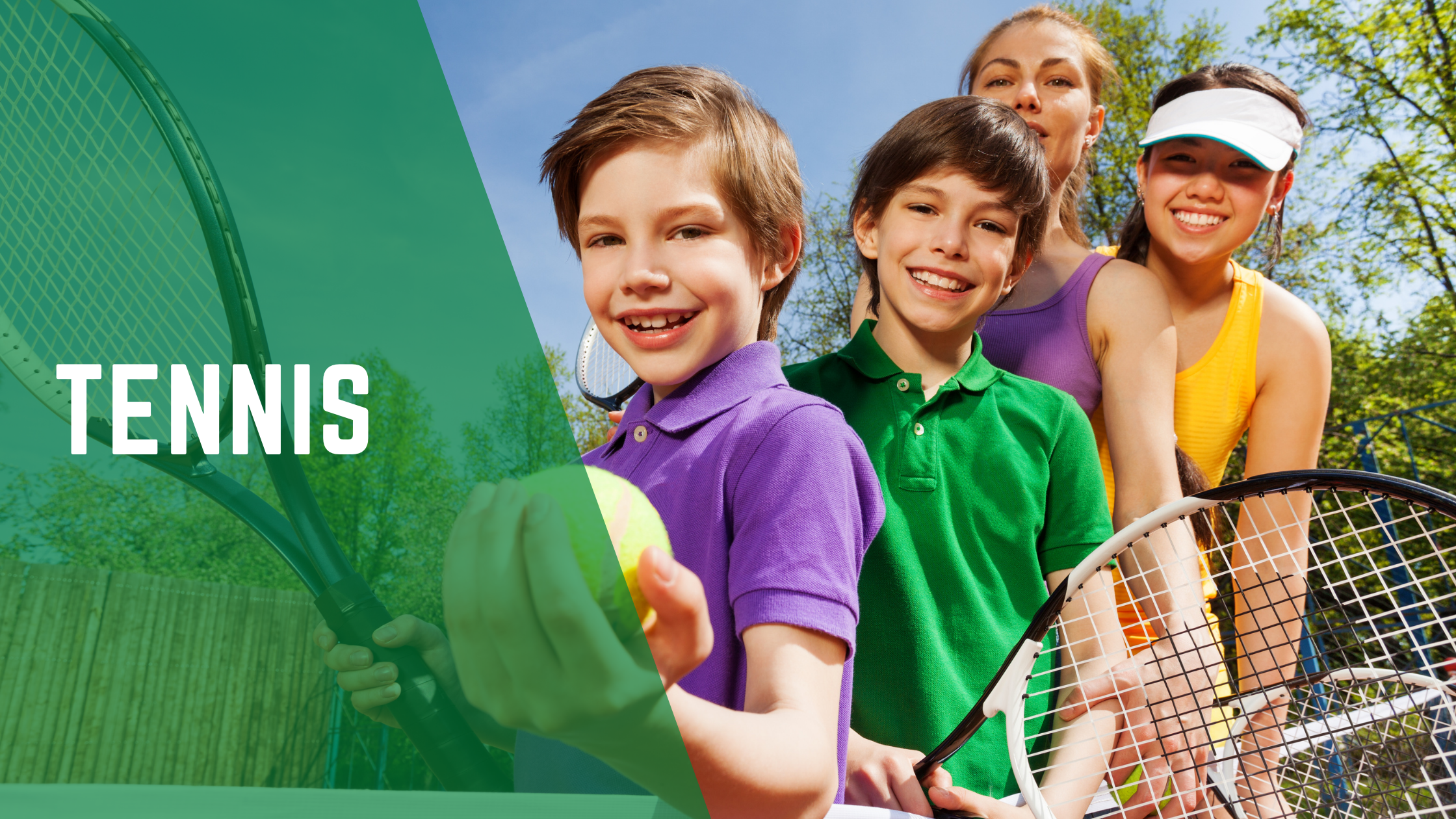 Kids holding tennis racket and ball