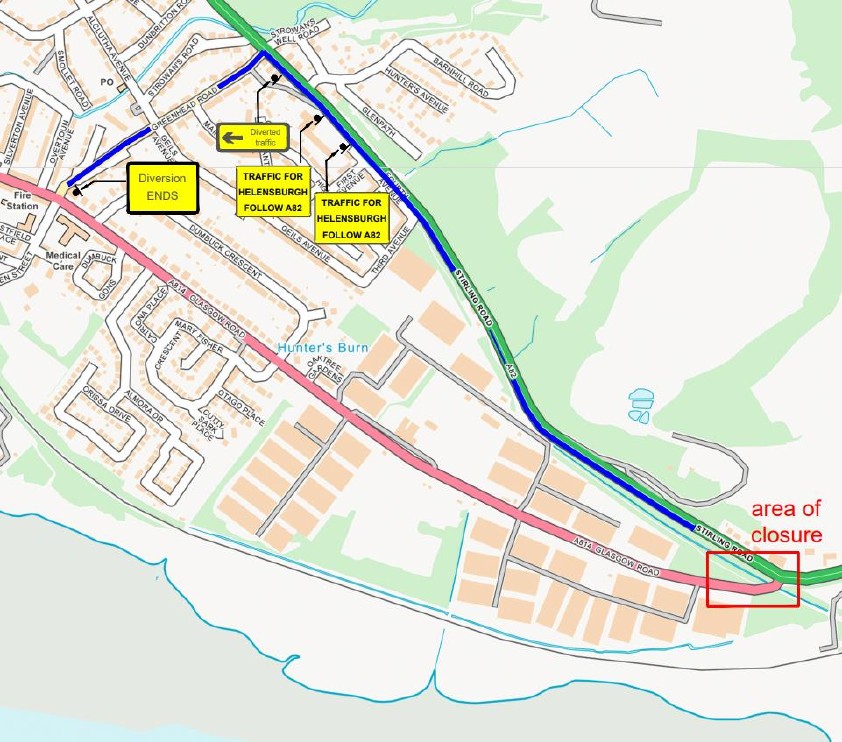 TRO- A814 Glasgow Road, Dumbarton, closure Map