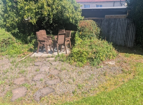 A large group photo of all the City Technical volunteers and Women's Aid staff in the newly tidied garden area.
