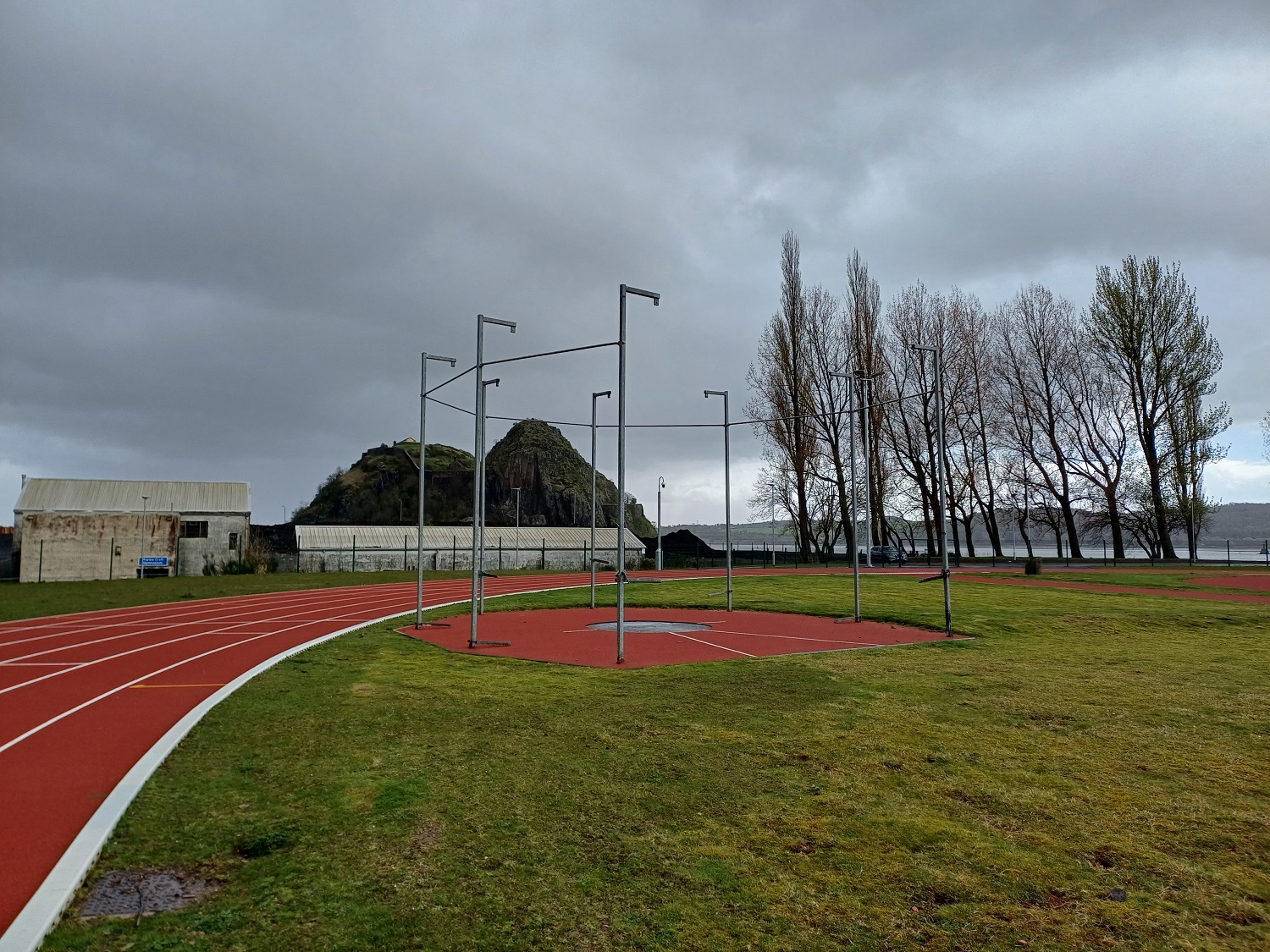 image of Hammer cage on the infield of the athletics track
