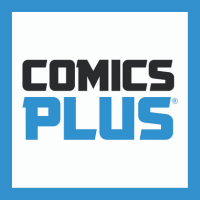 White image with pale blue border with text saying Comic plus