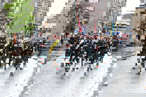 Pipe band leads the armed forces parade