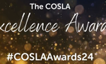 The COSLA Excellence Awards #COSLAAWARDS24 written in white, glitter background
