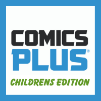 White image with pale blue border with text saying Comic plus for children