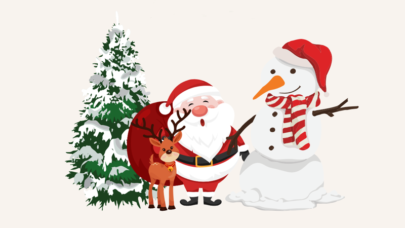 Santa, Snowman, Christmas Tree and a Reindeer